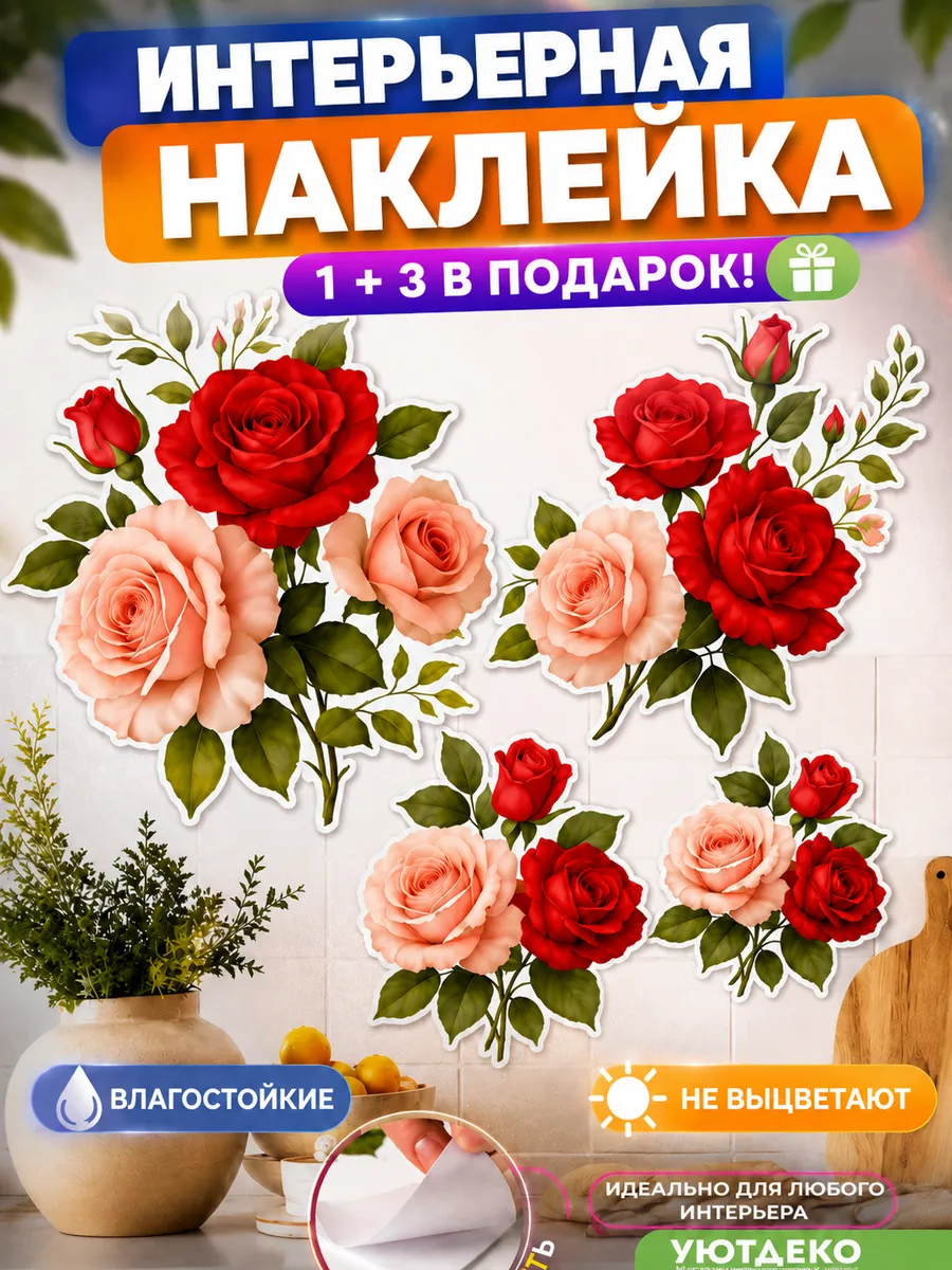 Наклейки интерьерные на стену и окна "с Цветами" 30х30см