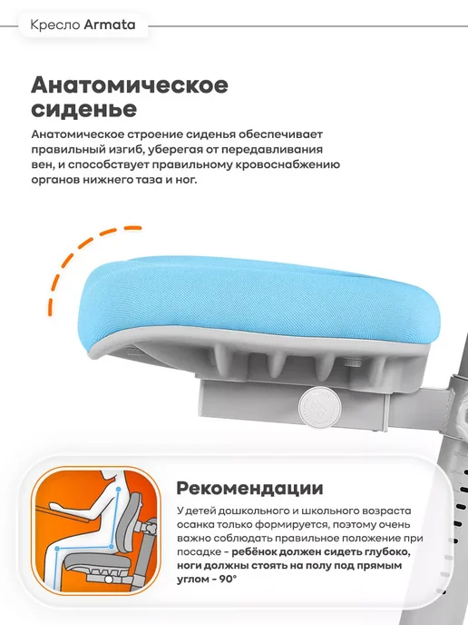 Anatomica Armata с подлокотниками кресло для школьника голубой, голубой, фото 4