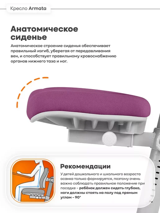 Anatomica Armata с подлокотниками кресло для школьника фиолетовый, фиолетовый, фото 4