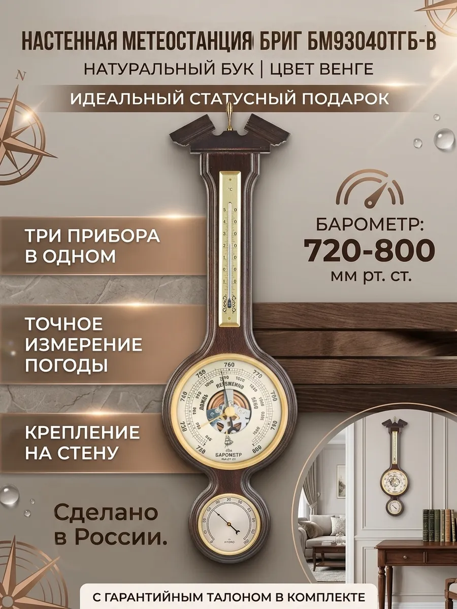 Метеостанция настенная механическая БМ93040-ТГБ-В