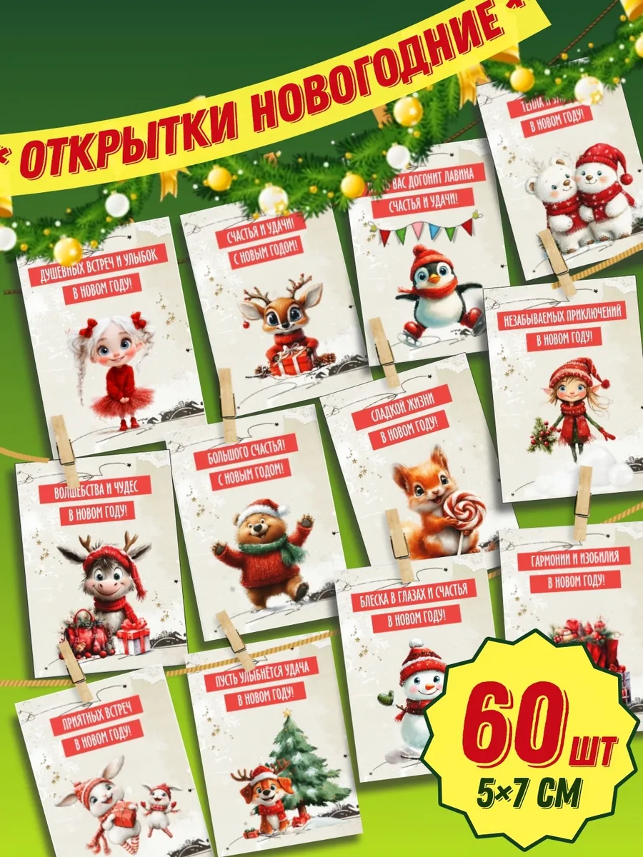 Новогодние мини открытки с пожеланиями на Новый Год
