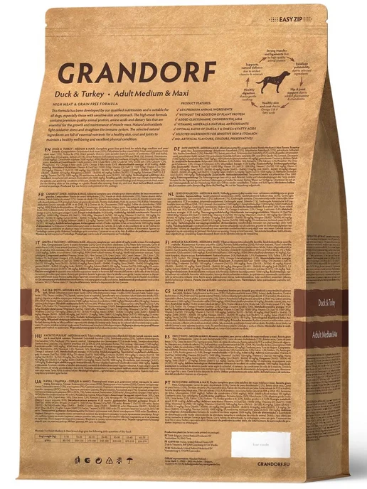 Сухой корм Grandorf' для собак, взрослые, крупные, средние, индейка, утка, 1 кг, фото 4