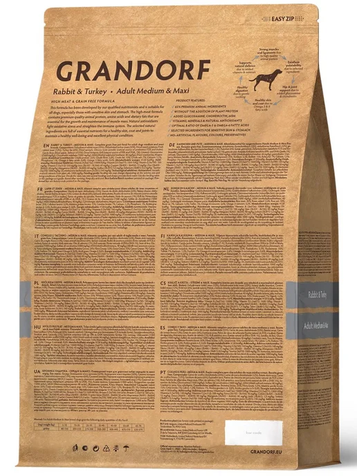 Сухой корм Grandorf' для собак, взрослые, крупные, средние, индейка, кролик, 1 кг, фото 4