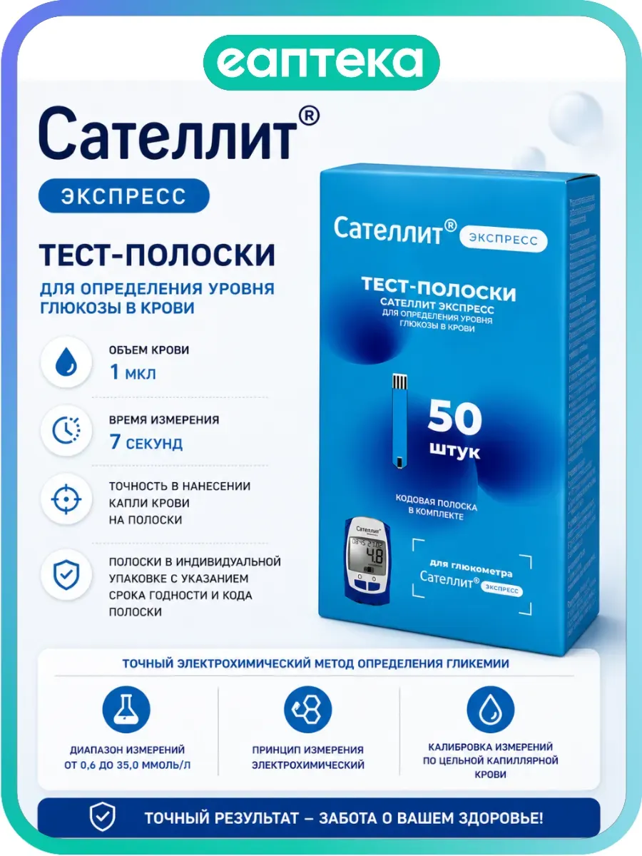 Сателлит Экспресс тест-полоски 50 шт