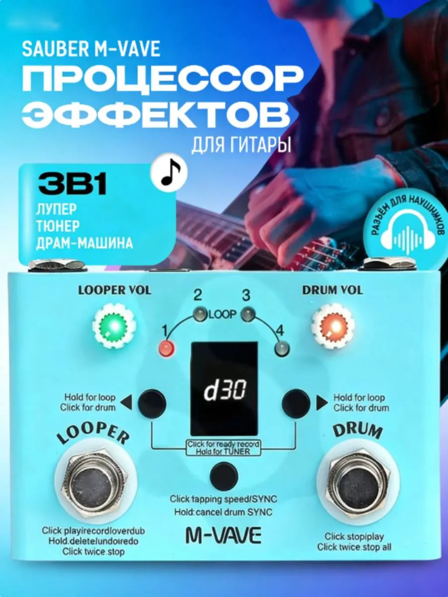Педаль эффектов для электрогитары M-VAVE LOOPER DRUM