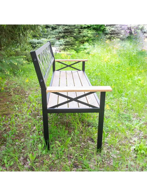 Make Mebel Скамейка садовая, лавка из стали, дерева 150 без покрытия, бежевый, фото 2