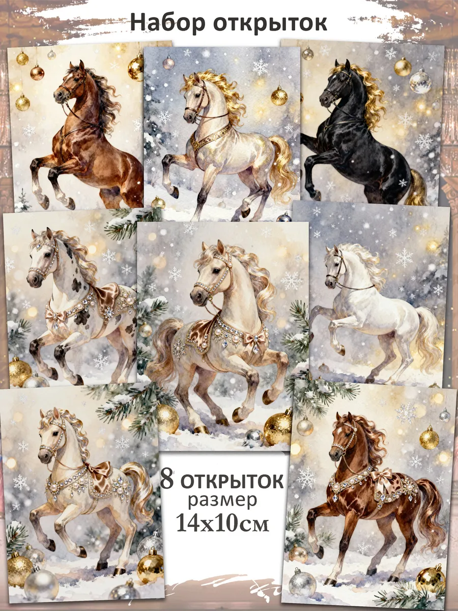 Новогодние открытки на Новый Год набор 8 шт