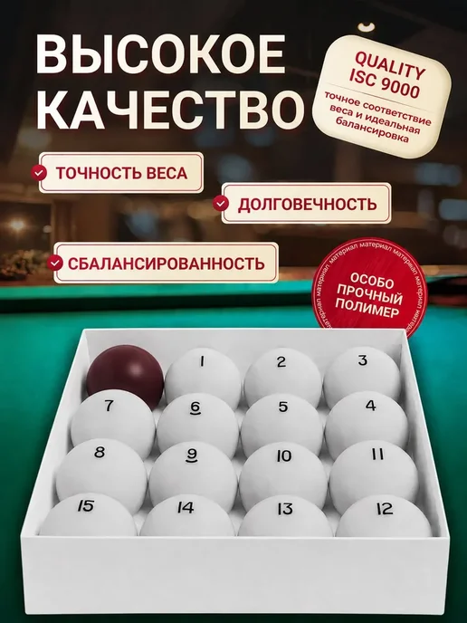 Бильярд-Групп Комплект шаров для русской пирамиды 57,2 мм, белый, фото 2