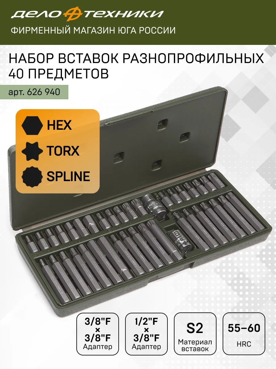 Набор вставок разнопрофильных 3/8", 40 пр., 626940