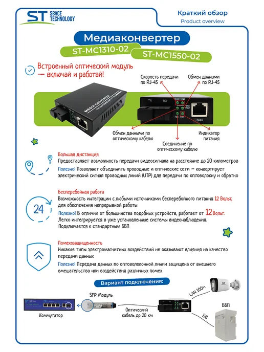 unisistem Комплект медиаконвертеров ST-MC1550-02 и ST-MC1310-02, вариант, фото 4
