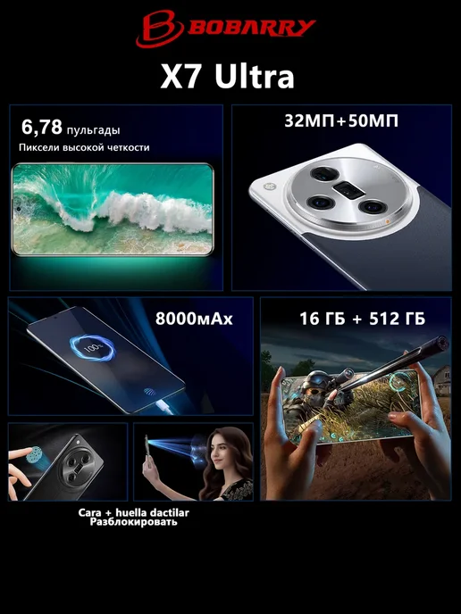 Смартфон Bobarry X7ultra 16/512 ГБ, синий, фото 5