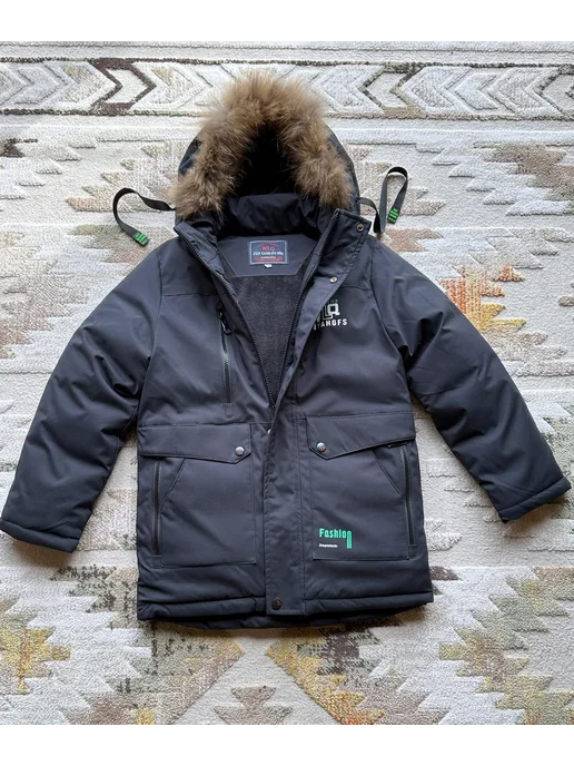 Vika kids Куртка длинная зимняя пуховик для подростка, синий