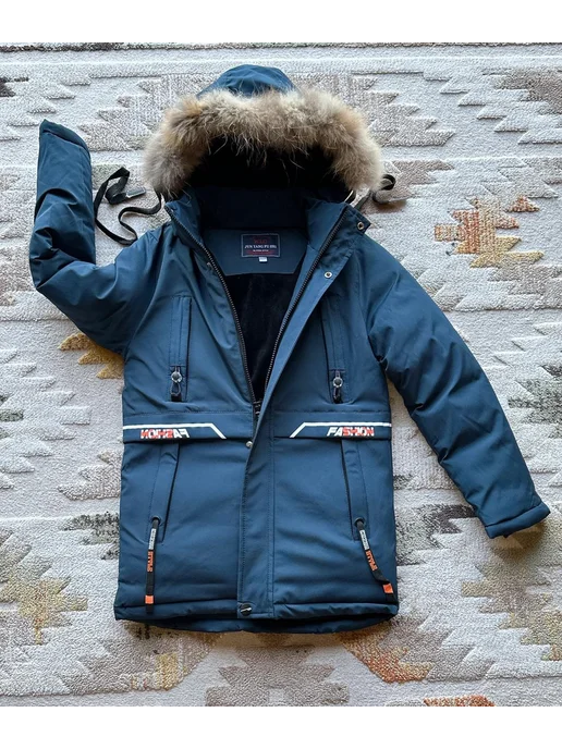Vika kids Куртка длинная зимняя пуховик для подростка, голубой, фото 2