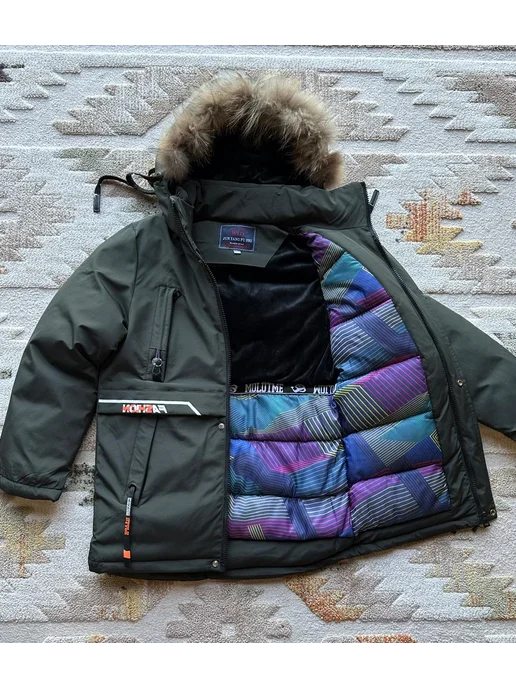 Vika kids Куртка длинная зимняя пуховик для подростка, зеленый, фото 3