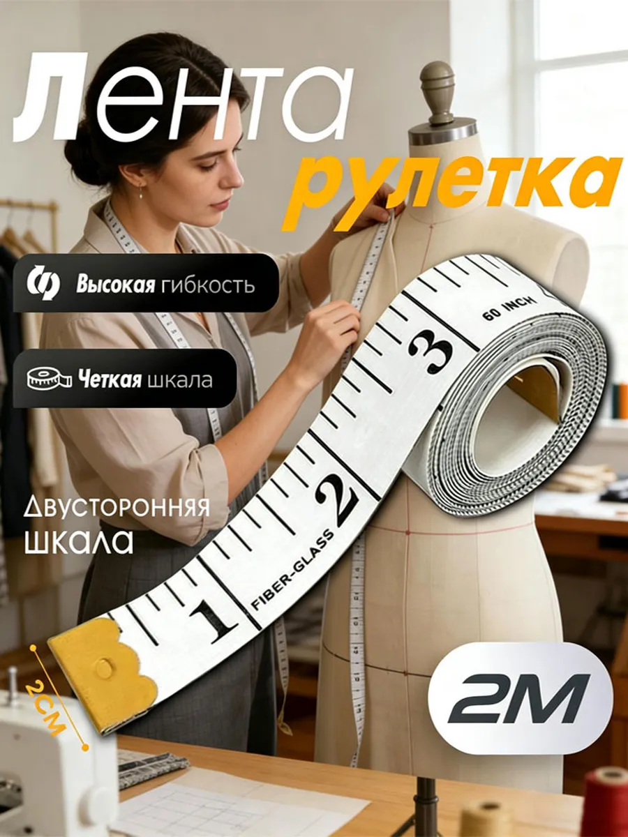 Сантиметровая лента для шитья измерительная, 2 метра