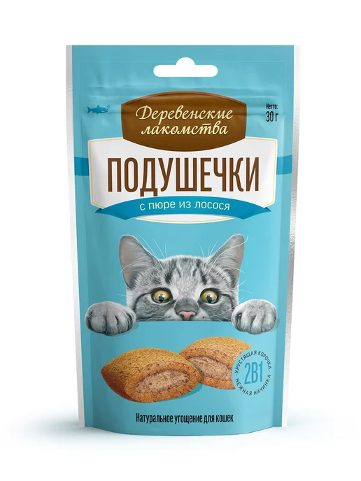 Деревенские лакомства Лакомство для кошек "Подушечки с пюре из лосося", 10шт, 10 шт, фото 2