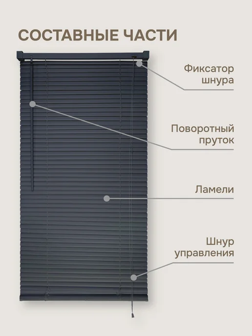 эскар Жалюзи на окна 70х160 см пластиковые черные, 70x160 см, фото 6