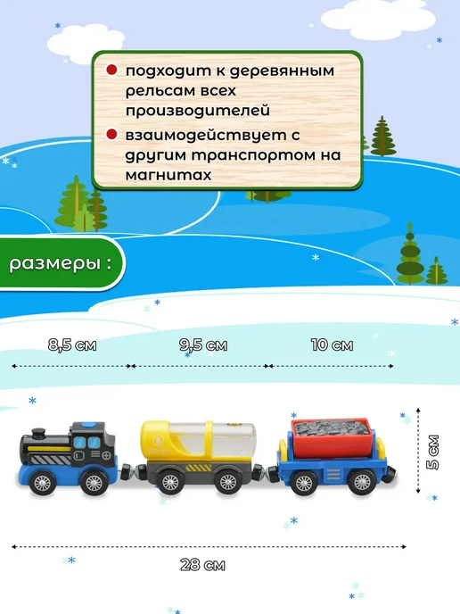 Набор транспорта для деревянной железной дороги, синий, фото 3