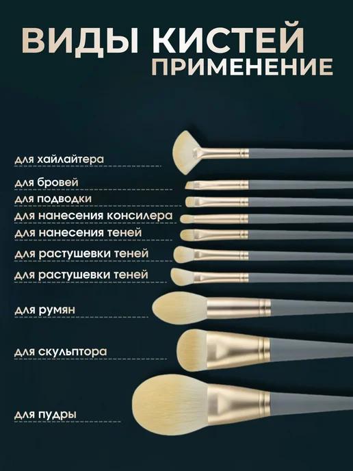 Набор кистей для макияжа в чехле, 10 штук, вариант, фото 2