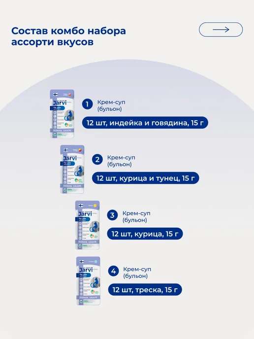 Jarvi elaman Комбо-набор лакомство крем-суп четыре вкуса для кошек, 720 г, 720 г, фото 2