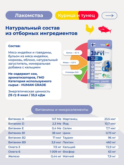 Jarvi elaman Комбо-набор лакомство крем-суп четыре вкуса для кошек, 720 г, 720 г, фото 6