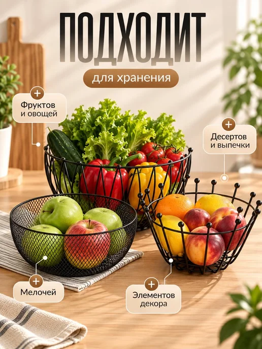 ИдеяЛайк Фруктовница набор металлических корзин, черный, фото 8