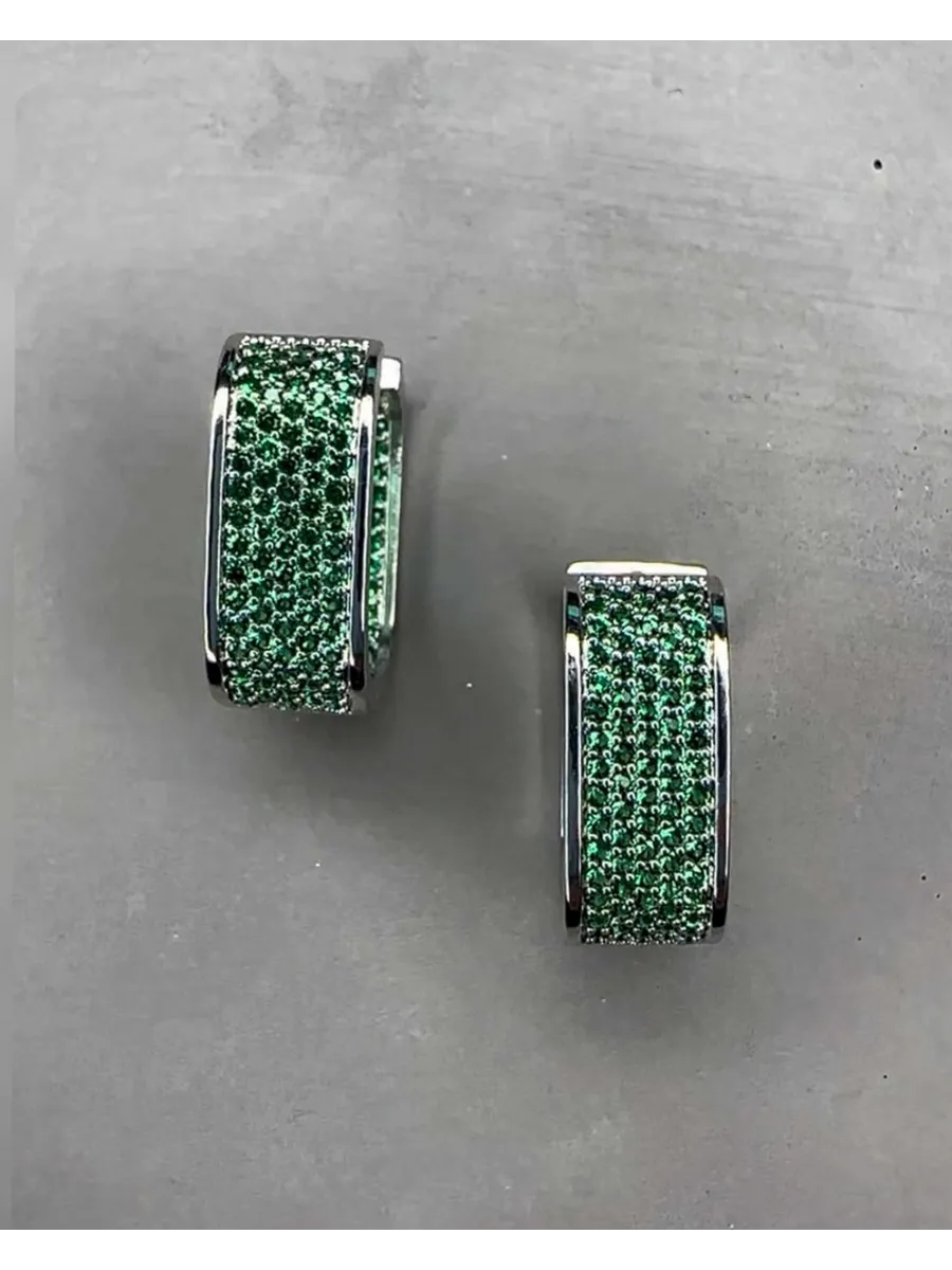 Серьги зеленые камни бижутерия