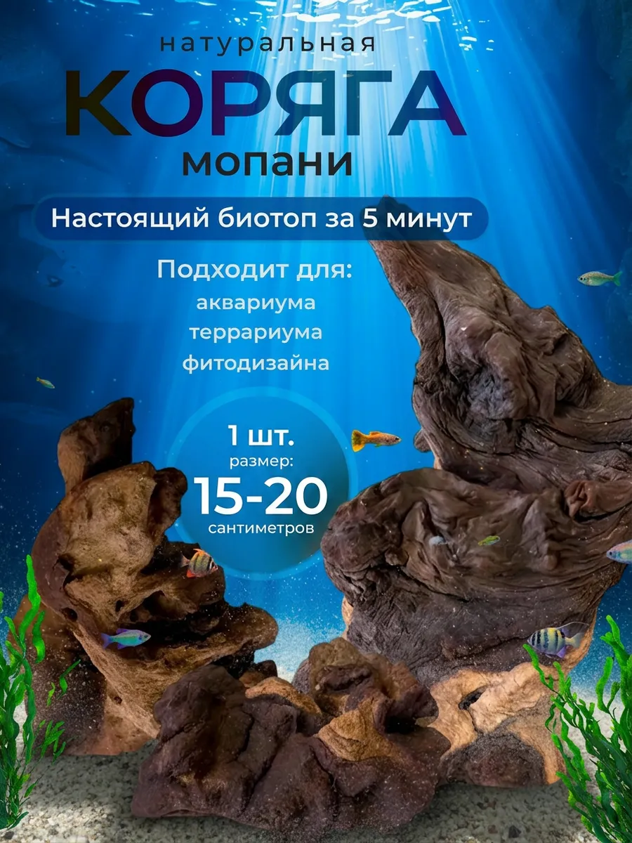 Коряга натуральная в аквариум "Мопани" 15-20 см., 1 шт.