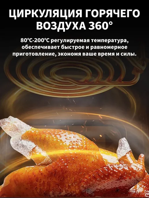 SHANBEN Аэрогриль электрический 6 литров, с прозрачным окном, черный, фото 6
