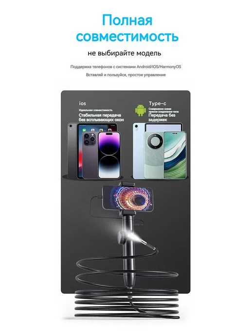 Classmark Эндоскоп для смартфона автомобильный iPhone и Android, черный, фото 5