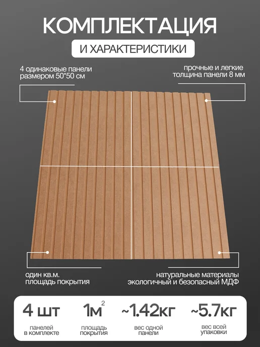 BULAT production Стеновые панели мдф реечные для стен под покраску 50х50 см, 50x50 см, фото 5