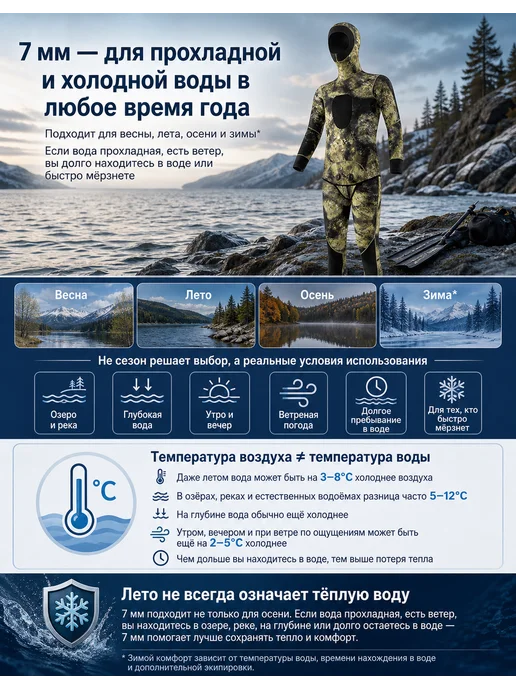 OXERIN Гидрокостюм неопрен 7 мм для подводной охоты, зеленый, фото 2