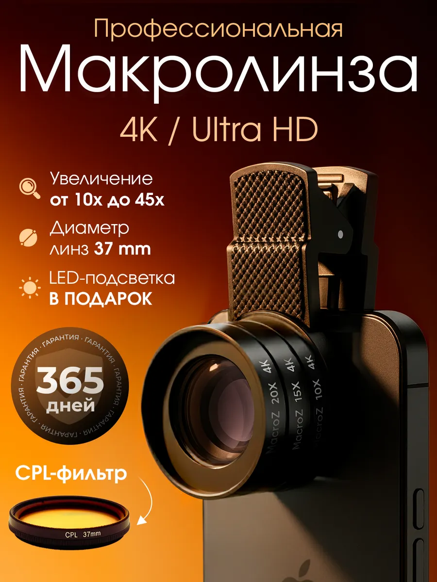 Макролинза на iphone, андроид, профессиональная 4K