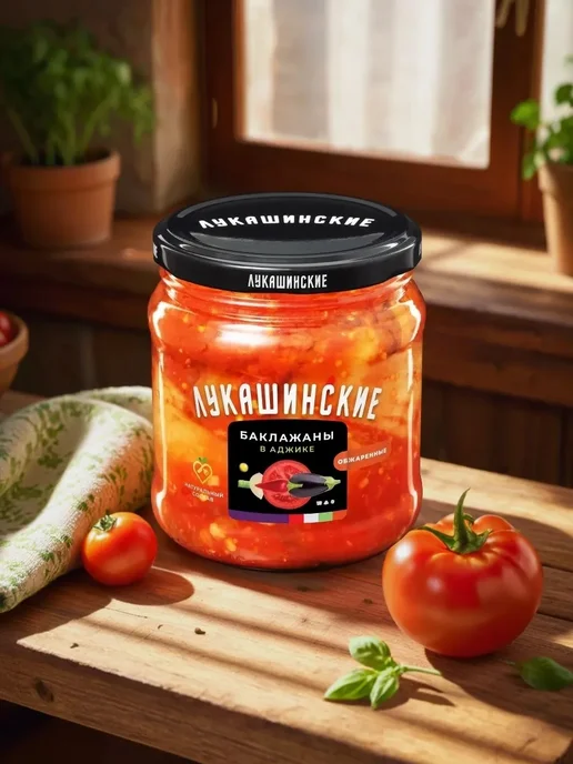 Лукашинские Баклажаны в аджике по деревенски 460г (Набор 3шт), 460 г, 3 шт, фото 2
