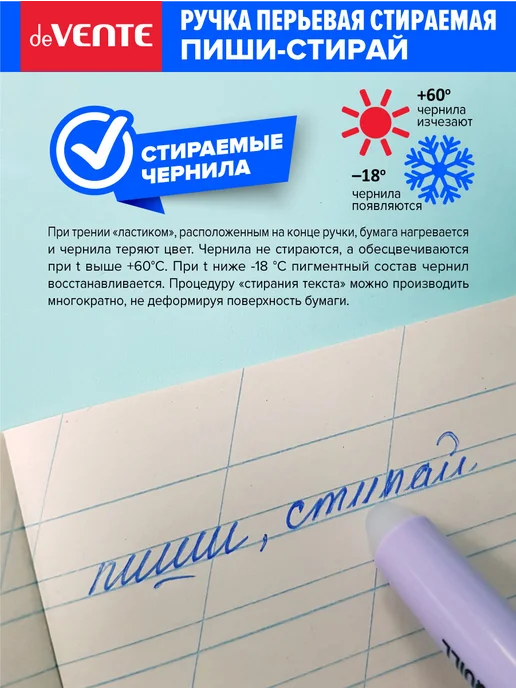 deVENTE Ручка перьевая стираемая и 3 баллончика 0,8 мл синие чернила, 0,8 мл, фото 6