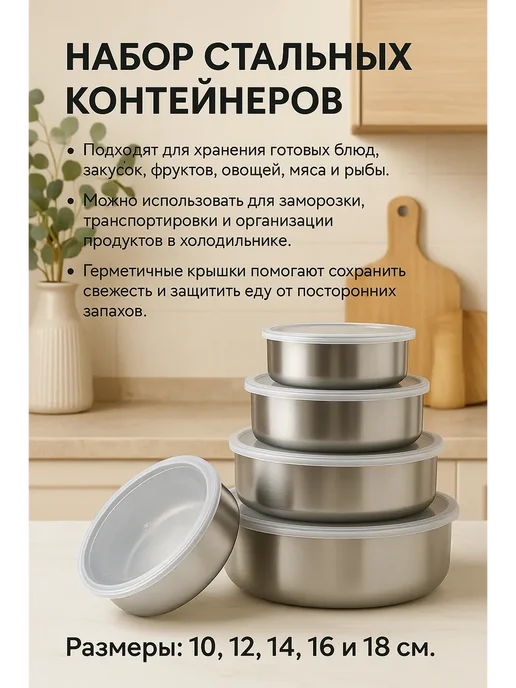 NAMA.ST Набор железных контейнеров миски с крышкой для еды 5 Шт, 5 шт, фото 2