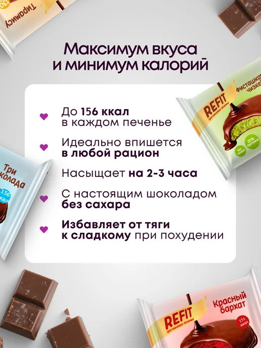 REFIT Протеиновое печенье Ассорти в шоколаде 4 вкуса 8шт, 8 шт, фото 4