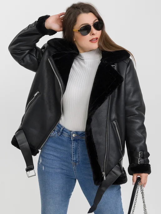 Just Chill Дубленка авиатор косуха зимняя oversize, черный, фото 3