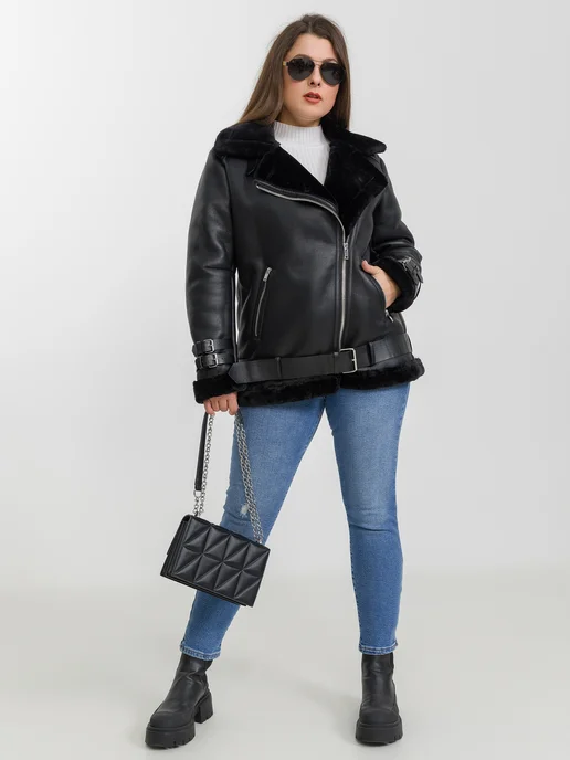 Just Chill Дубленка авиатор косуха зимняя oversize, черный, фото 4