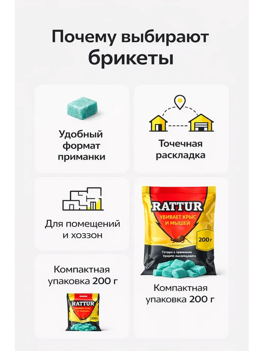 Rattur Отрава для мышей и крыс мумифицирующая брикеты, вариант, фото 2