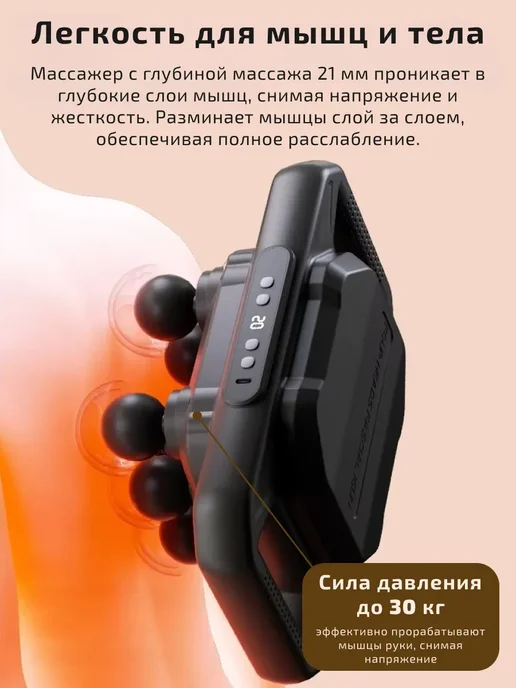 Массажер фасции с 6 головками, черный, фото 2