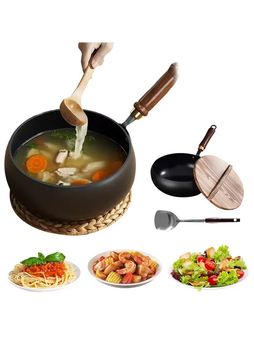 Большая сковорода с крышкой и ручкой, антипригарная, чугун, вариант