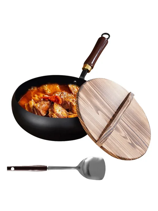 Большая сковорода с крышкой и ручкой, антипригарная, чугун, вариант, фото 3