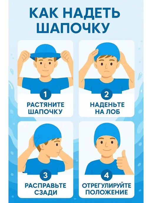 Шапочка для плавания, тканевая водонепроницаемая, голубой, фото 2