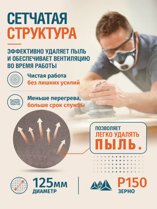 RIF Круг сетчатый 125мм P150 на липучке 5 шт, 5 шт, фото 2