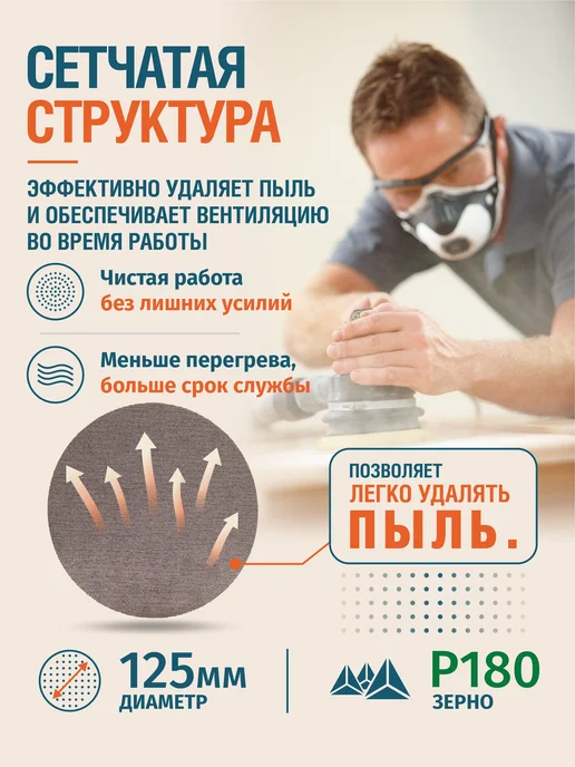 RIF Круг сетчатый 125мм P180 на липучке 5 шт, 5 шт, фото 2