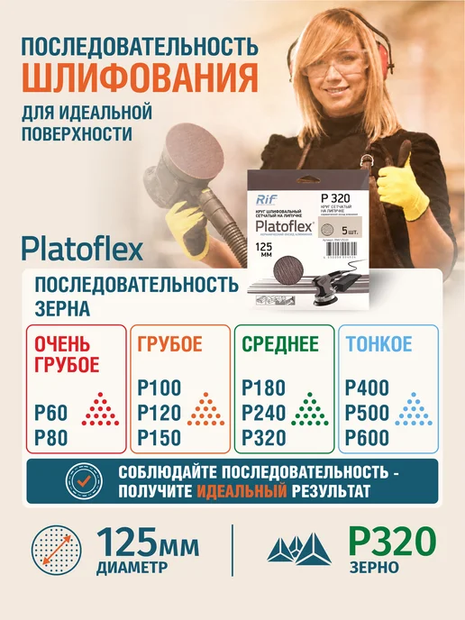 RIF Круг сетчатый 125мм P320 на липучке 5 шт, 5 шт, фото 4