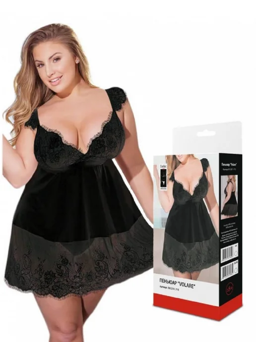 EroHot Collection Пеньюар с цветочным рисунком Volare с трусиками черный L XL, черный