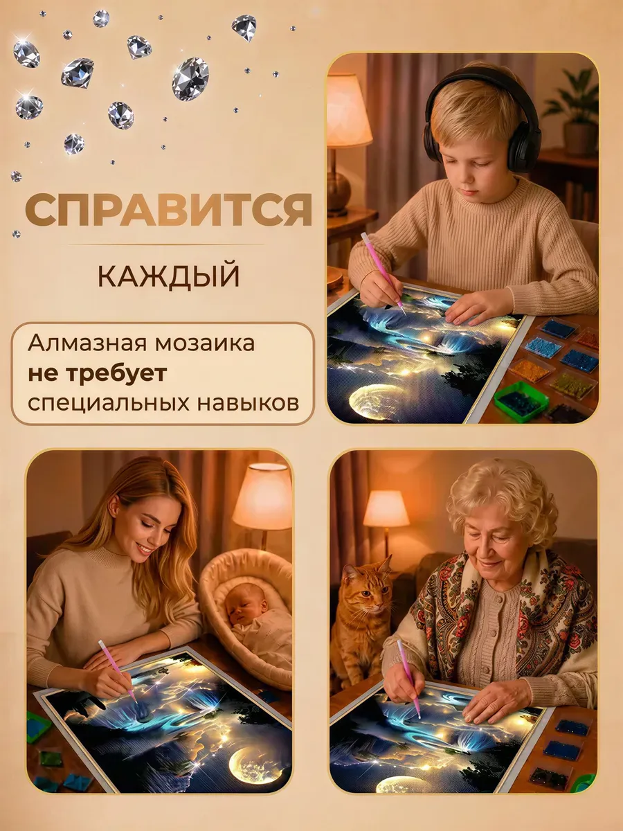 алмазная мозаика большие "Луна за облаками" 40на55 — фото 5