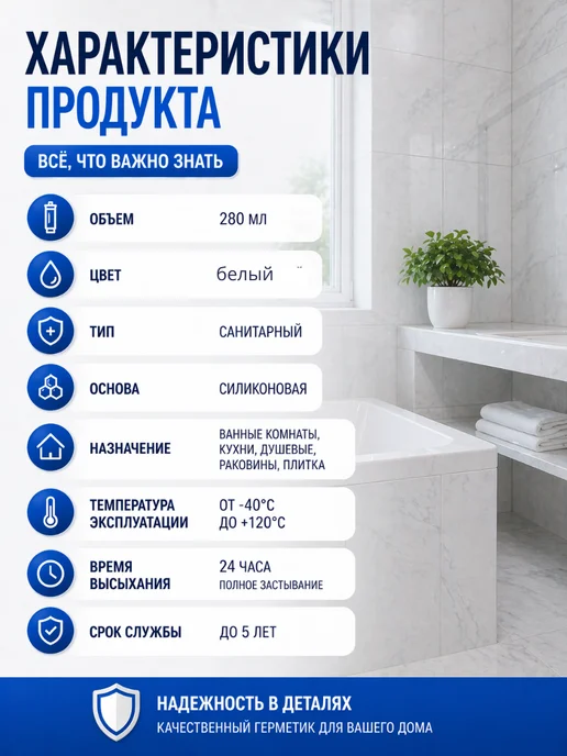 Tytan professional Герметик для ванной силиконовый санитарный белый 280 мл, 280 мл, фото 3